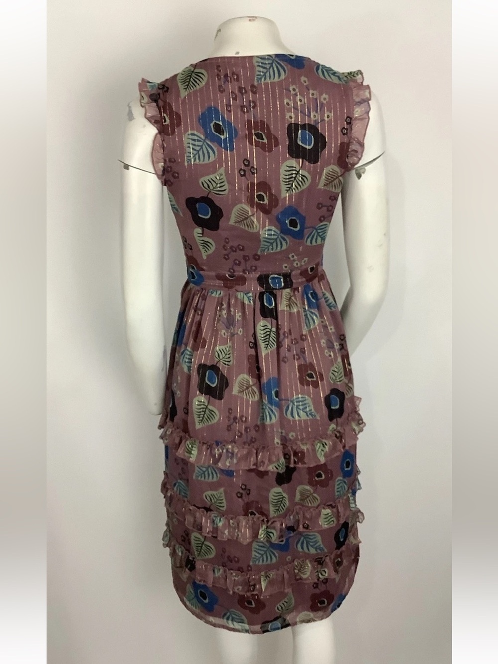 Modcloth Sz S Floral Ruffle Tiered Fit & Flare Cocktail Party Wedding Dress - Picture 3 of 6